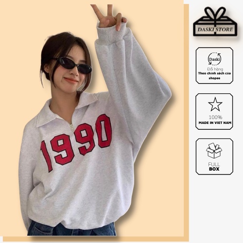 [Mã 11FASHIONSALE1 giảm 10k đơn 50k] Áo sweater polo dài tay kéo khoá unisex dưới 85kg chất nỉ bông Daski - 1990