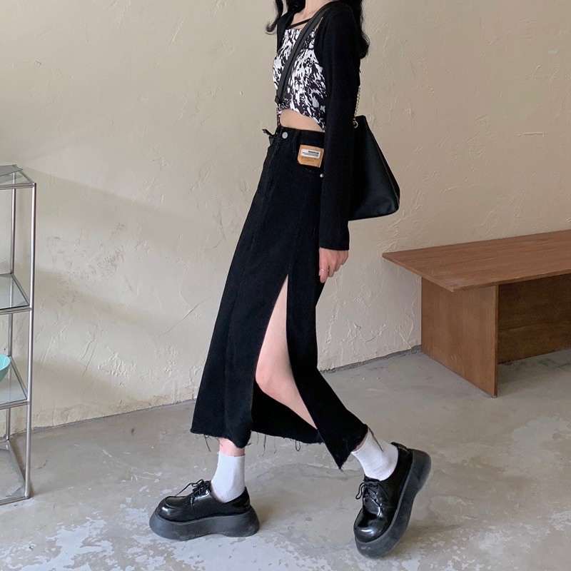 [Có sẵn+ảnh thật] Chân váy xẻ tà jean đính tag  mẫu summer 2021 | BigBuy360 - bigbuy360.vn