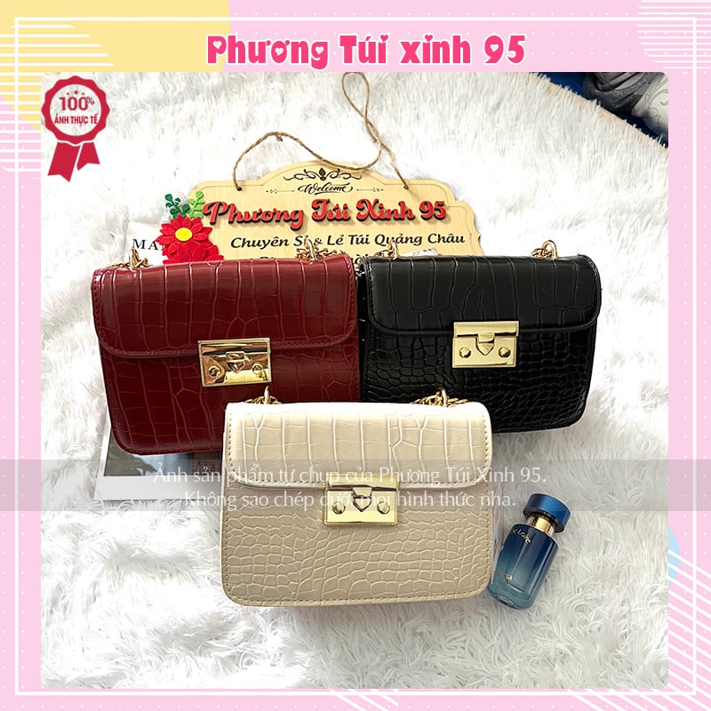 Túi nữ đeo chéo dây xích hình vuông nhỏ nhắn da cá sấu sang trọng Phuongtuixinh AC115