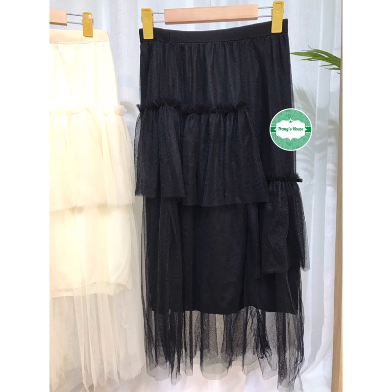 Chân váy dài voan xếp ly màu trắng, đen midi Vintage freesize 79cm 42~62kg, chân váy xếp ly dài công sở | BigBuy360 - bigbuy360.vn