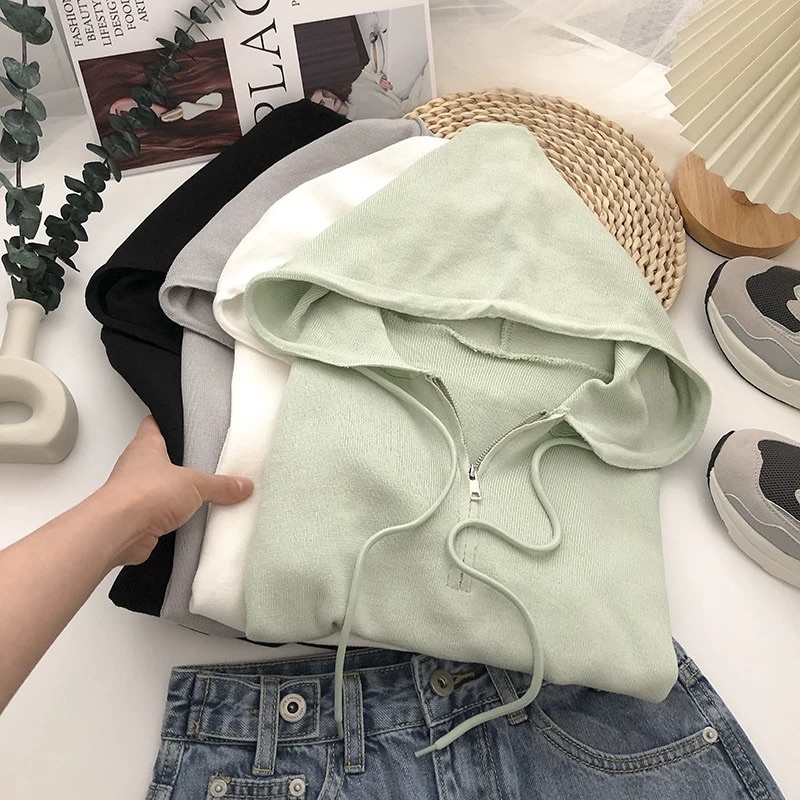 áo len dệt kim khoá mũ năng động (2172#)