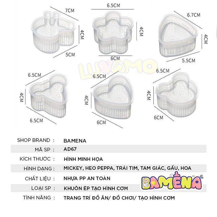 Khuôn cơm cho bé ép tạo hình bento tam giác nhiều hình dáng ngộ nghĩnh đáng yêu dochoigo.vn