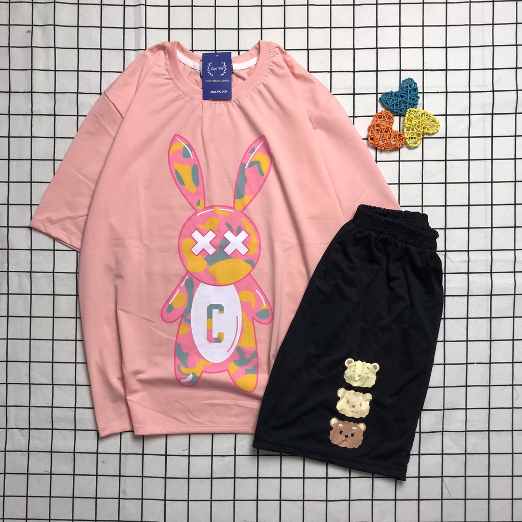 Đồ Bộ Hoạt Hình Uniex Tay Lỡ Bad Rabit Hồng Lapi VN, Đồ Bộ Cartoon, Freesize, Thun Cotton, Nam Nữ Đều Mặc Được