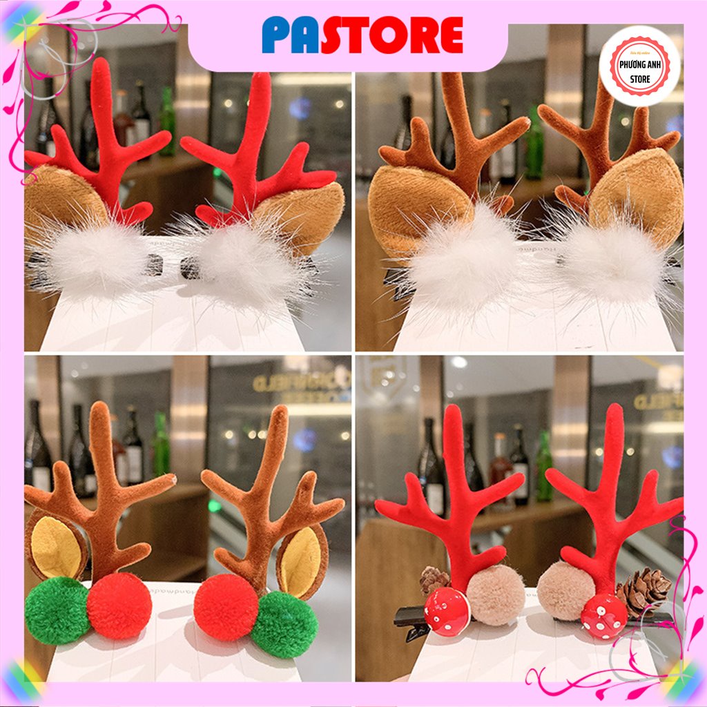 Set 2 kẹp tóc Noel Giáng sinh sừng tuần lộc phối phụ kiện lung linh ngộ nghĩnh cho bé và phải nữ.