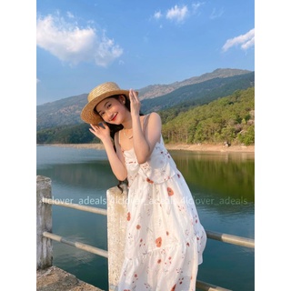 Đầm hoa tơ đỏ cam thiết kế của 4LClover