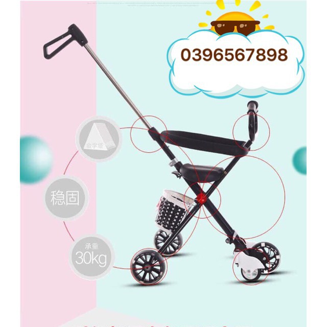 [XẢ KHO+FREE SHIP]  Xe Đẩy Siêu Thị 5 Bánh Cho BÉ - Tay cần vòm có giỏ đựng đồ