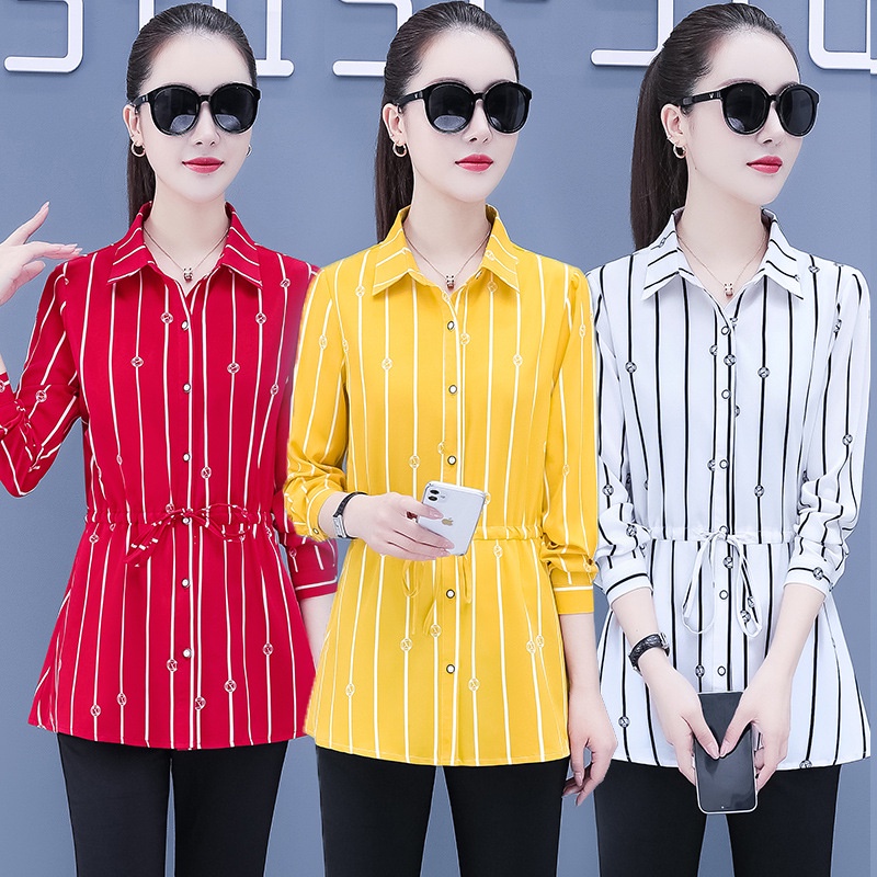 Áo Sơ Mi Voan Kẻ Sọc Dáng Ôm Thời Trang Hàn Quốc Dành Cho Nữ 2022