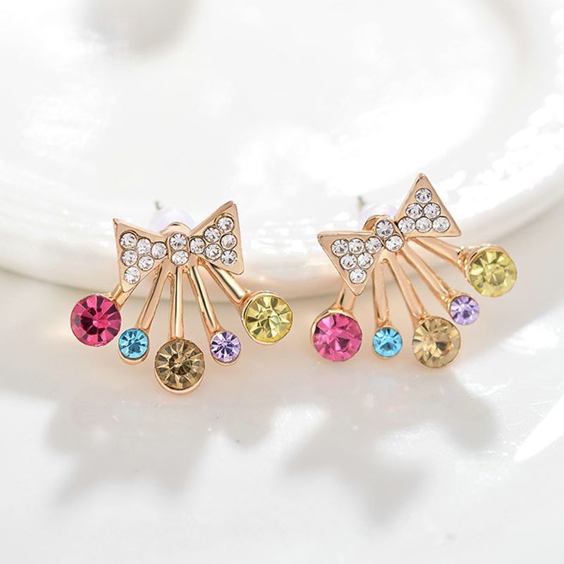 Đôi Bông Tai Hình Nơ Đính Kim Cương Thời Trang Hàn Quốc Cho Nữ