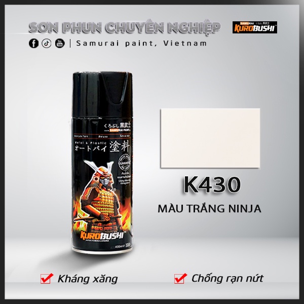 COMBO Sơn Samurai màu trắng ninja K430 gồm 4 chai đủ quy trình độ bền cao  (Lót 2K04 – Nền 102 - Màu K430 - Bóng 2K01)