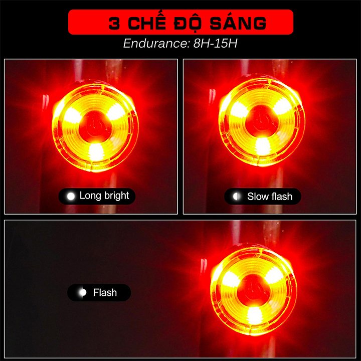 Đèn led hậu gắn phía sau xe đạp tròn chống nước 3 chế độ cảnh báo an toàn đạp xe ban đêm