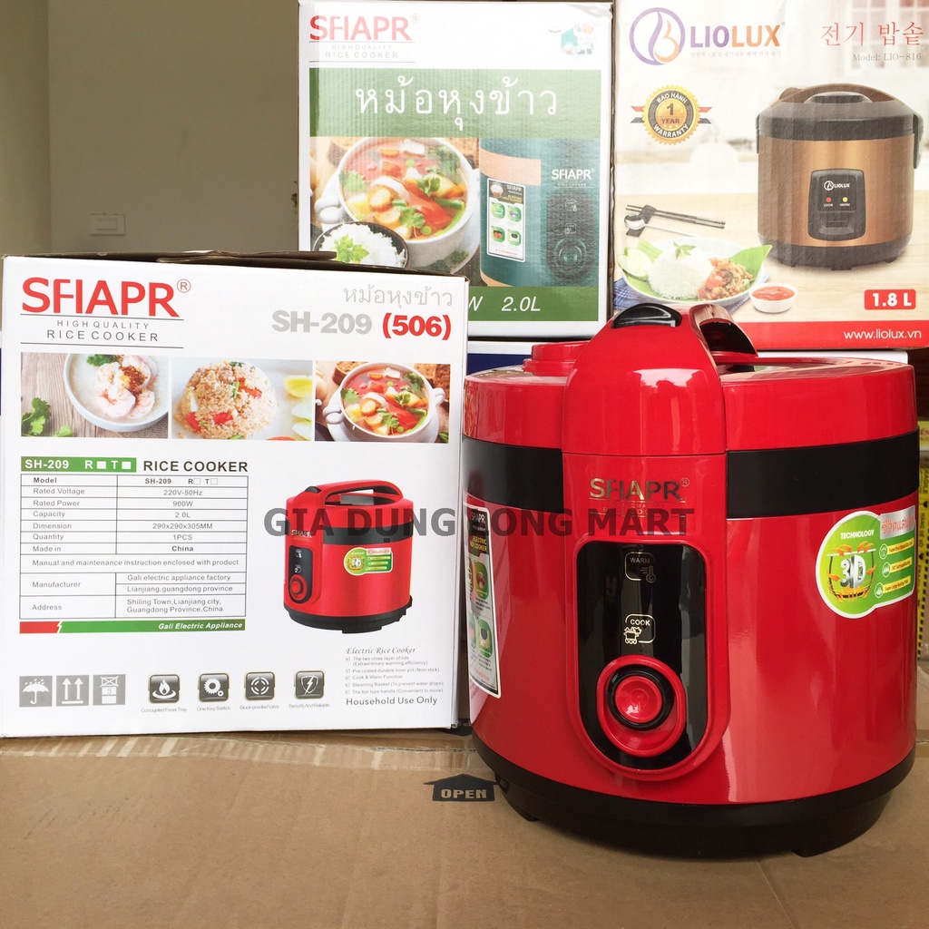 Nồi cơm điện SFIAPR SH - 209 Tặng kèm giá hấp thức ăn, Lòng niêu dày Dung tích 2L, Công xuất 900W,  Bảo Hành 12 Tháng