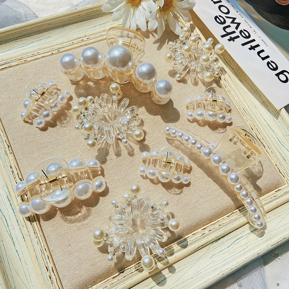 Set kẹp tóc/dây buộc tóc đính hạt ngọc trai đơn giản thời trang nữ tính