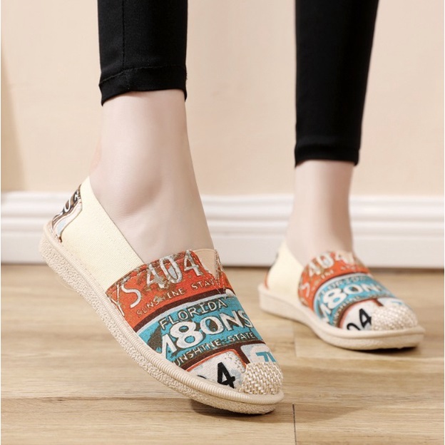 Giày Toms hoa văn, slip on nữ S079 đế dẻo năng động in hình độc đáo