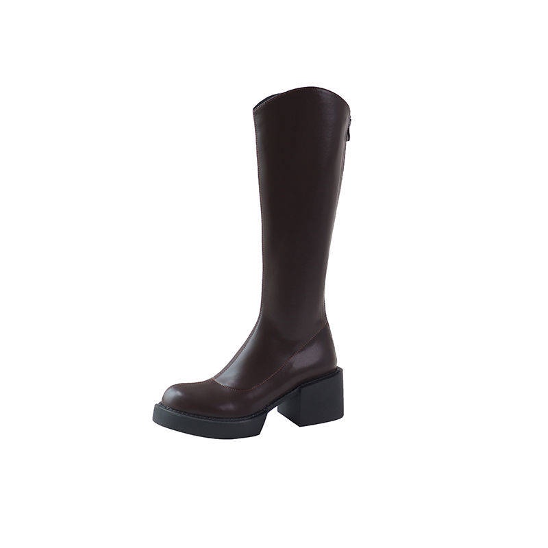 Boot nữ giày cao cổ nữ Giày Bốt Cao Gót Đế Dày Màu Nâu Thời Trang Xuân Thu Cá Tính