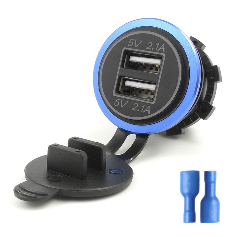 Waterproof DC 12V 24V 5V 2.A Motorcycle Boat Car Dual USB Charger LED Power Adapter For Mobile Phone Tablet PC GPS