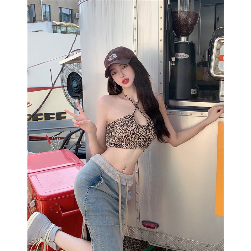 Áo Hai Dây Dáng Ôm In Họa Tiết Da Báo Phong Cách Hàn Quốc Thời Trang Quyến Rũ Cho Nữ