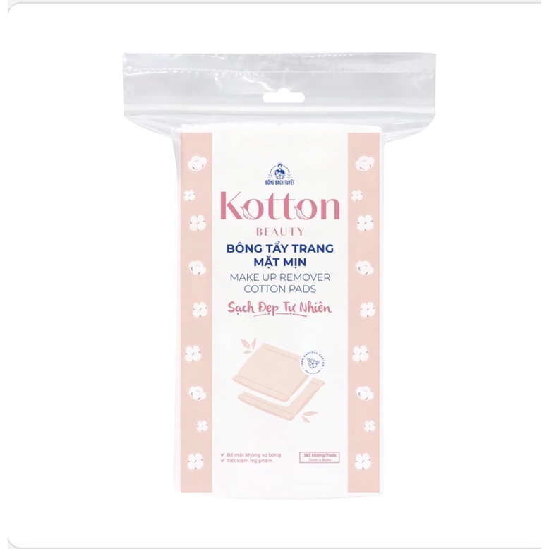 Bông Bạch Tuyết - Bông Tẩy Trang Kotton Beauty bề mặt mịn - 180 miếng/gói