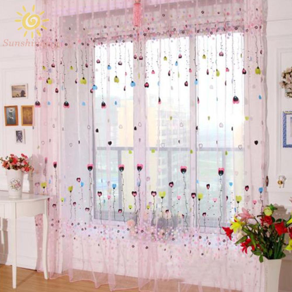 1 Rèm Cửa Vải Voan Họa Tiết Hoa Lãng Mạn 100x200cm