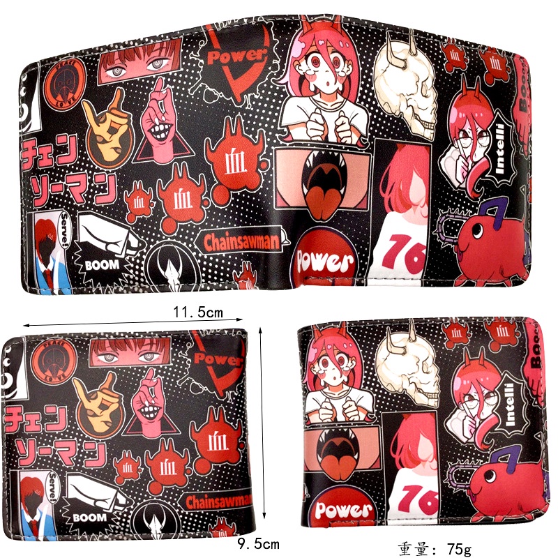 Ví da PU dáng ngắn có khóa kéo in hình Anime Chainsaw Man Pochita