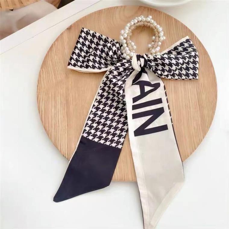 Dây buộc tóc đính nơ lụa vải satin caro thời trang nữ phong cách Hàn Quốc, June accessories