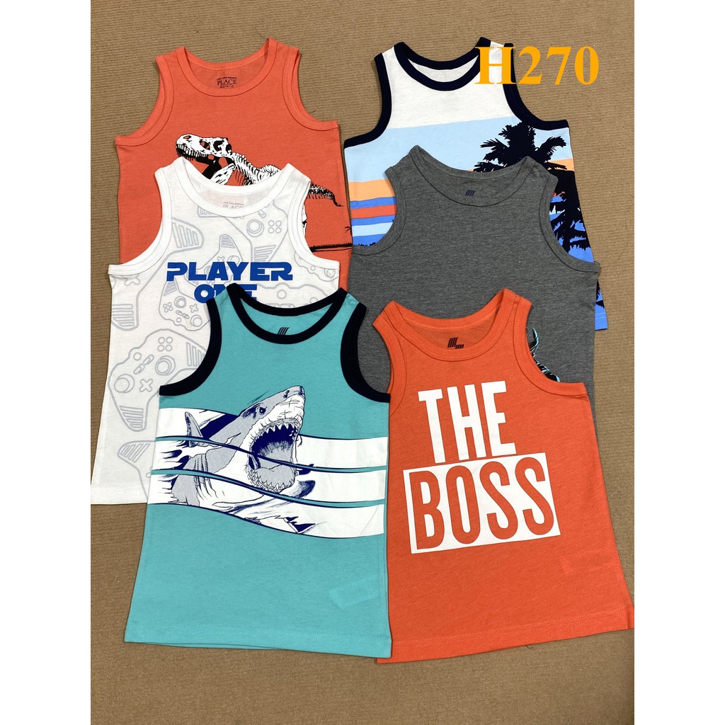 Mã H270: Áo thun ba lỗ bé trai Place  hàng Vnxk dư xịn chất thun cotton mềm mịn, bé mặc hè quá đẹp, màu sắc tươi sáng,