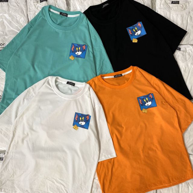 Áo Thun❤Có size%Hình Thật B'teen tay lỡ Unisex Mèo phô mai