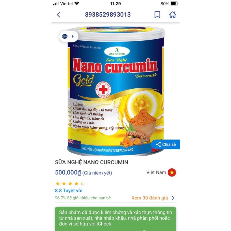 [Hộp 900gam] SỮA NGHỆ NANO CURCUMIN