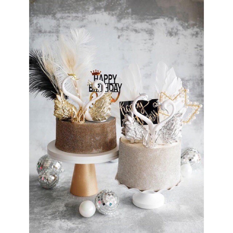 Cặp thiên nga nhựa hạnh phúc trang trí bánh kem