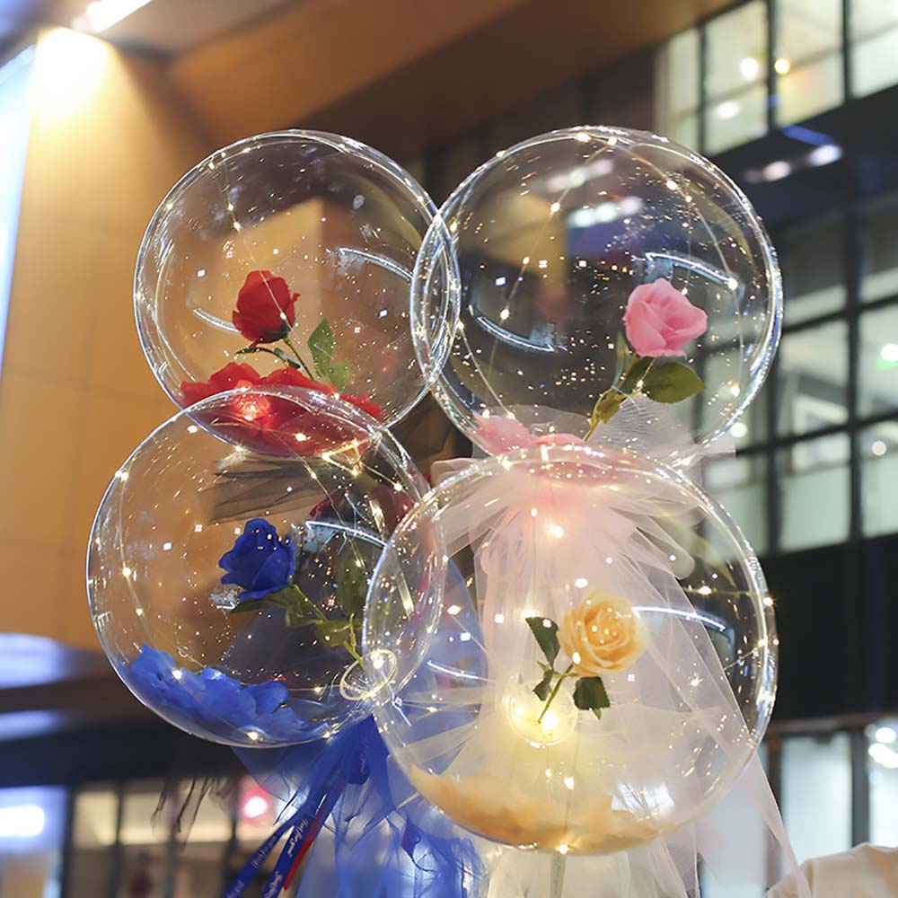 Bong Bóng Trong Suốt Có Tay Cầm Và Đèn Led Độc Đáo Trang Trí Tiệc Cưới/ Ngày Valentine