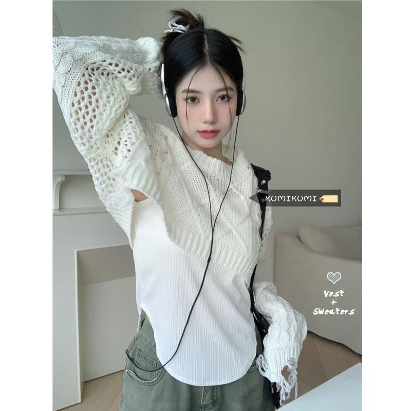 Bộ Áo Sweater Dệt Kim Dáng Rộng + Quần Short Xinh Xắn Theo Phong Cách Mùa Thu Dành Cho Nữ