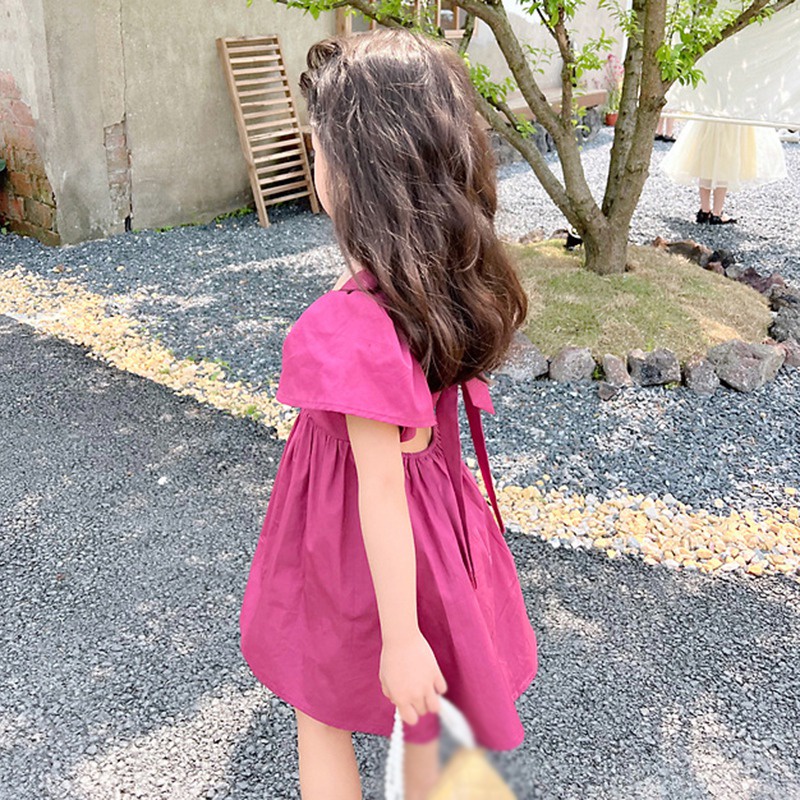 Đầm Công Chúa Tay Ngắn Màu Trơn Phong Cách Hàn Quốc Thời Trang Mùa Hè Cho Bé Gái Se7en