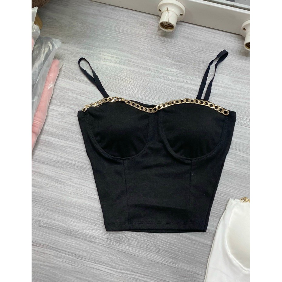Áo croptop 2 dây phối xích có đệm ngực Shop Cam Kết Hàng Y Hình Chính Chủ ( Size từ 40-53kg )