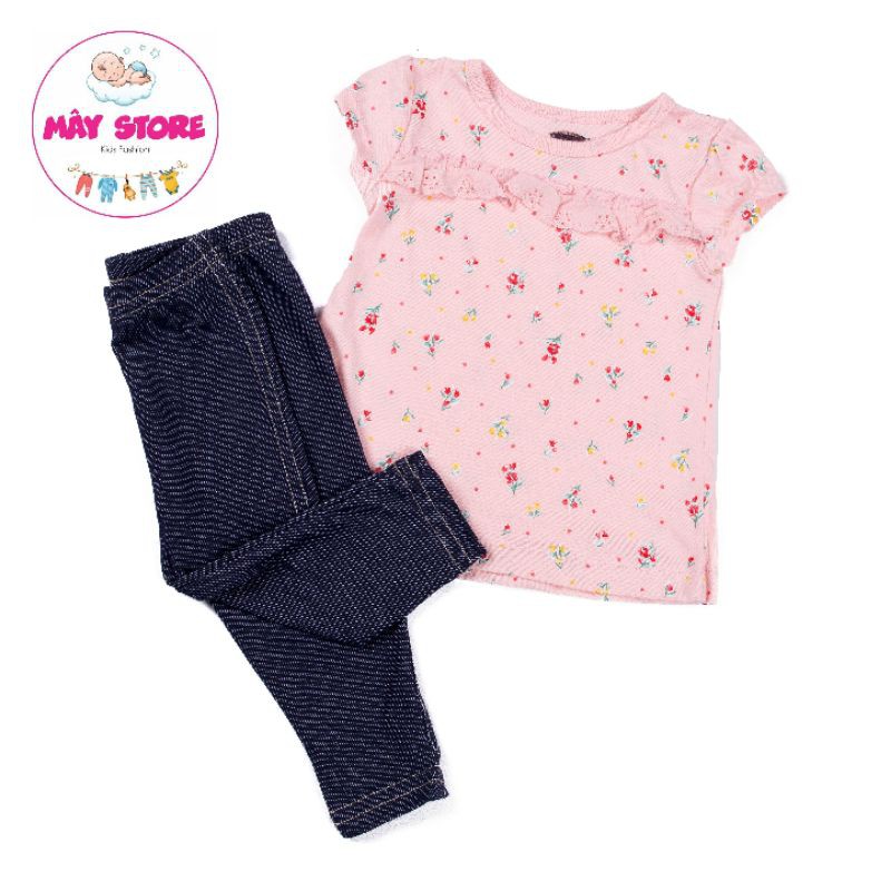 (HÀNG CHÍNH HÃNG) Quần áo trẻ em xuất dư Carter - Set áo thun in hình hoa xinh xắn kèm quần Legging giả Jean