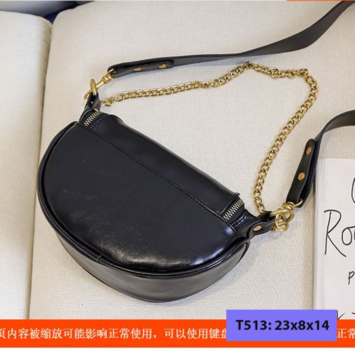 Túi bao tử đeo chéo vải bố unisex nam nữ đeo bụng đeo trước ngực kèm dây xích cá tính T513 | BigBuy360 - bigbuy360.vn
