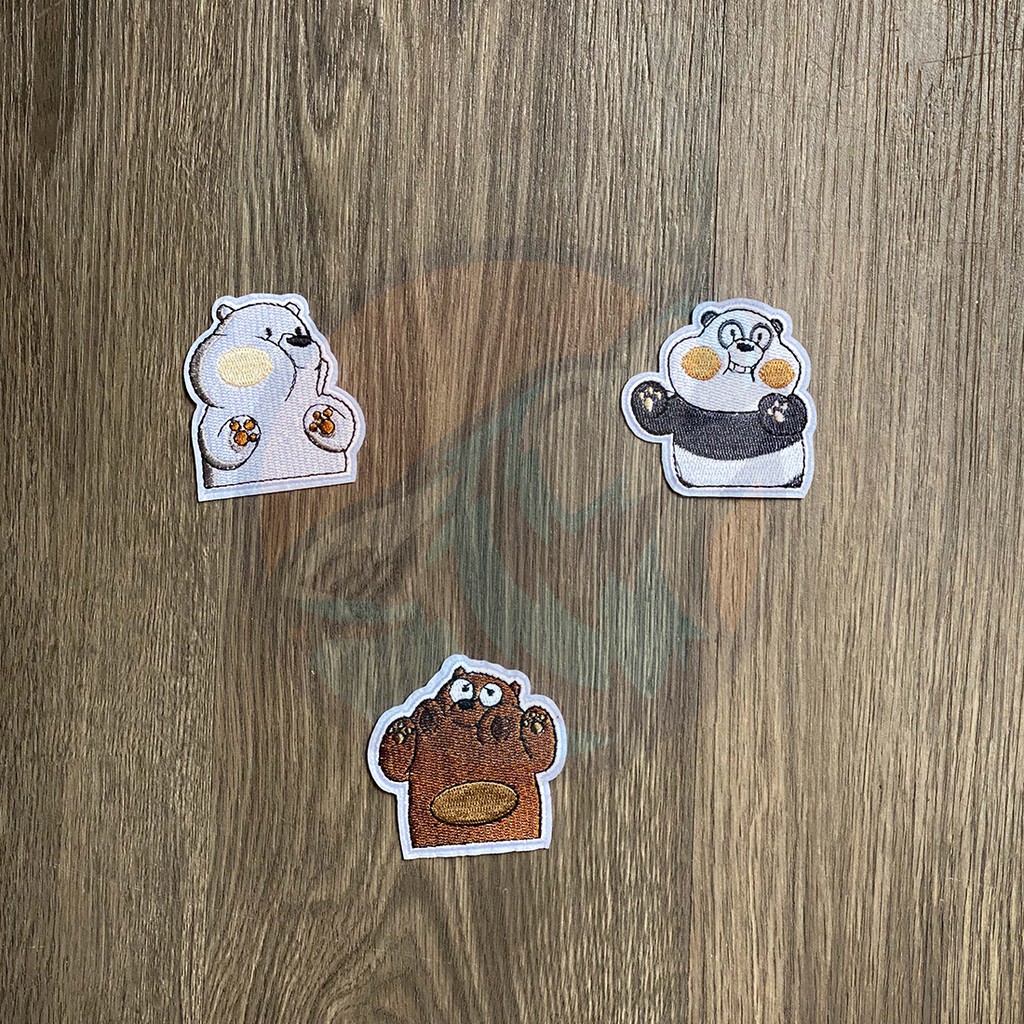 Sticker vải ủi quần áo We Bare Bears nhiều mẫu dùng ủi lên quần áo, mũ nón, phụ kiện