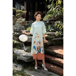 Áo dài tay voan🎀FREESHIP🎀 Áo dài lụa in hình cô gái độc lạ [ao dai cach tan]