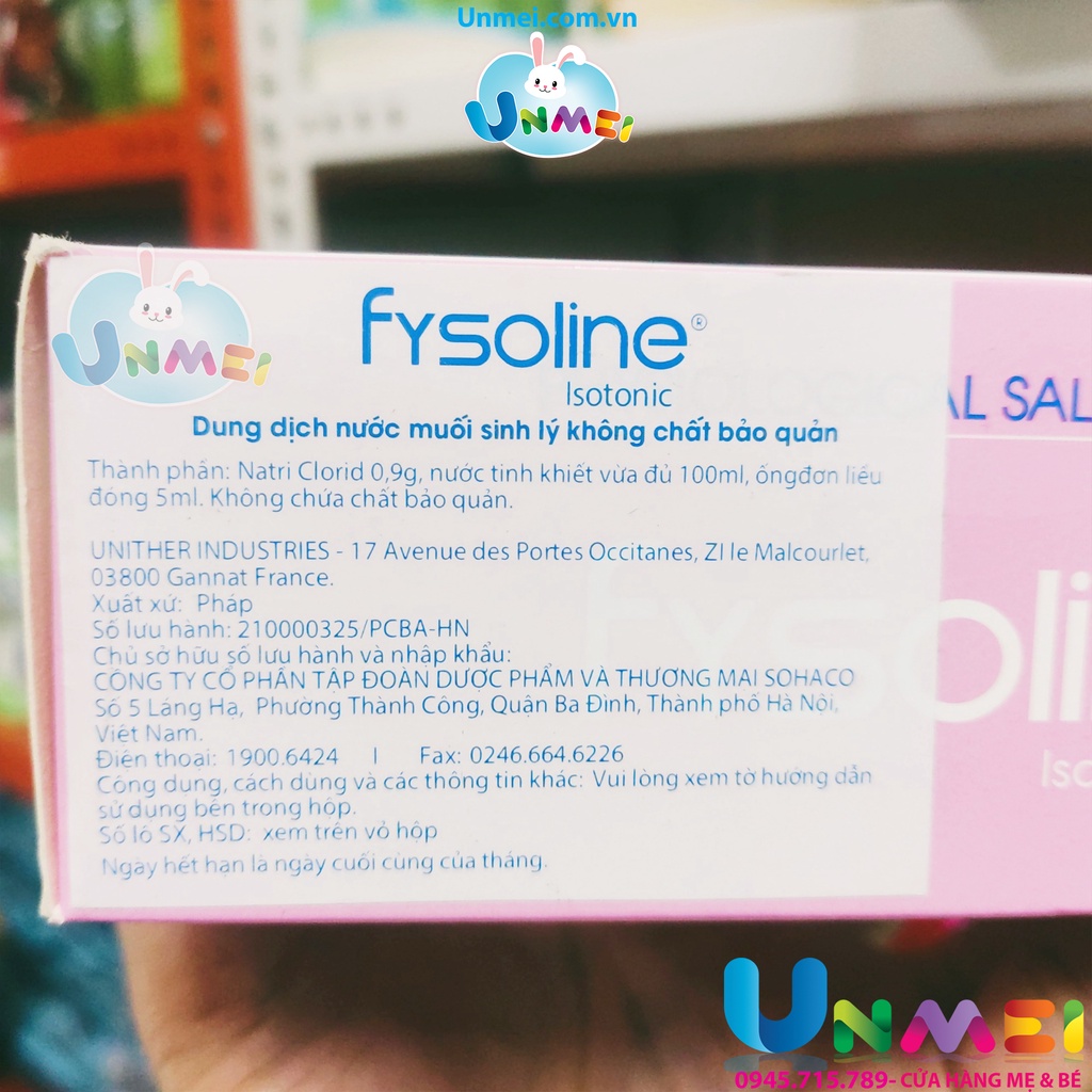 Nước muối sinh lý Fysoline - Hàng Pháp - Màu Hồng 40 ống - vệ sinh mũi, mắt hàng ngày cho bé và người lớn