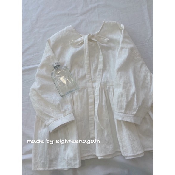 Áo sơ mi nữ babydoll buộc nơ sau - áo sơ mi  trắng tay lỡ babydoll phom thụng  thắt nơ sau , kiểu dáng hàn quốc