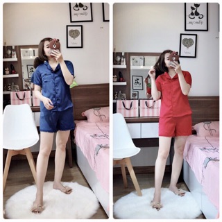 Bộ pijama lụa đùi viền bèo