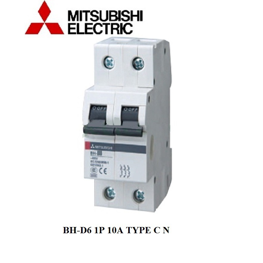 Cầu dao điện (APTOMAT) Át tép MCB 2 pha 6kA Mitsubishi BH-D6 2P 10A TYPE C N