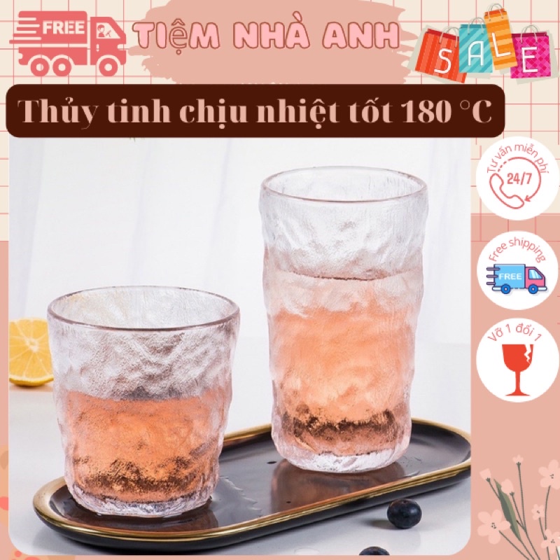 Ly thủy tinh decor chịu nhiệt vân nhám phong cách Hàn Quốc, cốc thuỷ tinh chịu nhiệt, Decor
