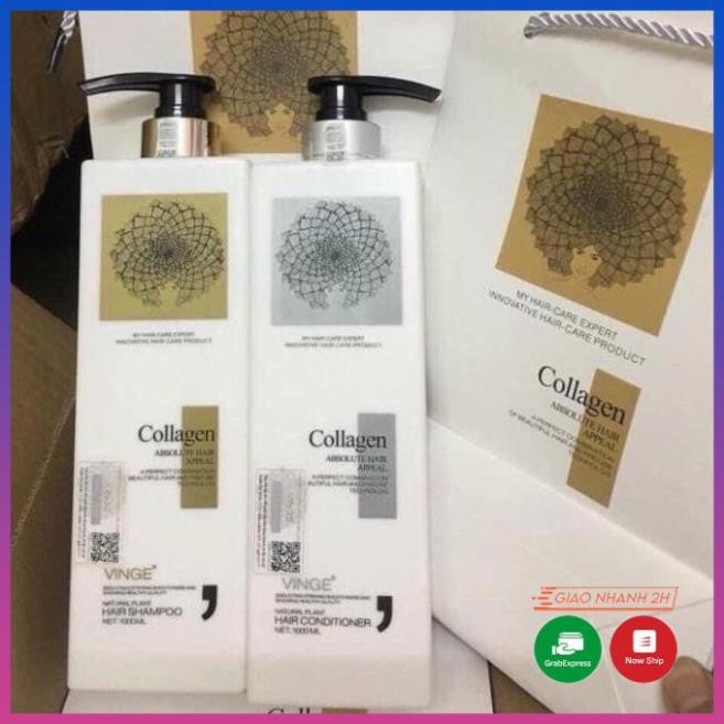 Cặp Dầu Gội Xả Collagen Vinge 1000ML | Giảm Rụng Tóc, Kích Mọc Tóc, Phục Hồi Tóc Hư Tổn | Hàng Chính Hãng