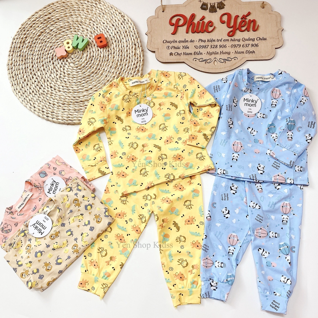 Bộ Dài Minky Mom Cotton 100 % In Họa Tiết Khỉ-Ngựa Vàng Cho Bé (SP001311)