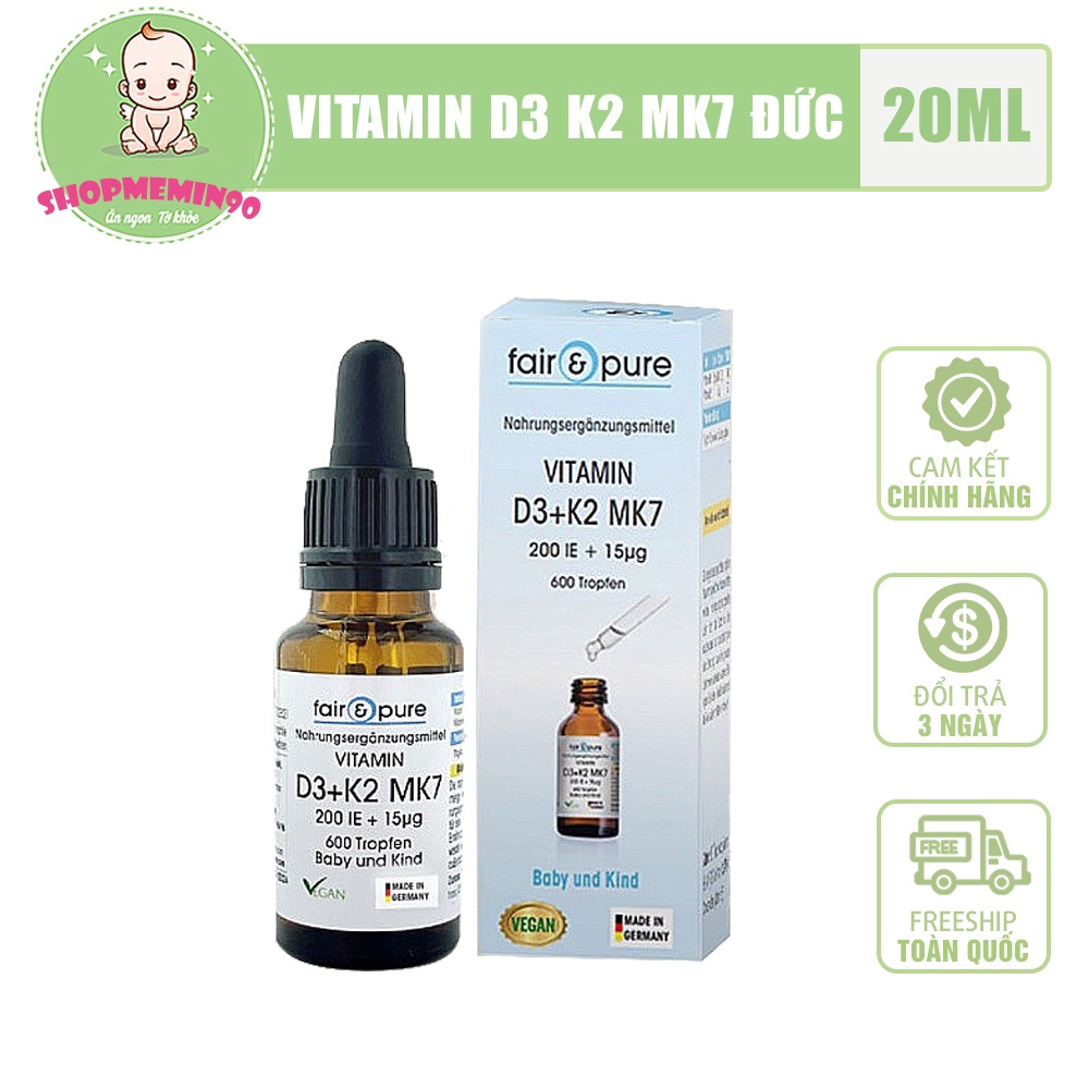 Lọ Vitamin D3 K2 MK7 của Đức (20ml) tăng hấp thụ canxi vào xương, răng cho trẻ từ sơ sinh