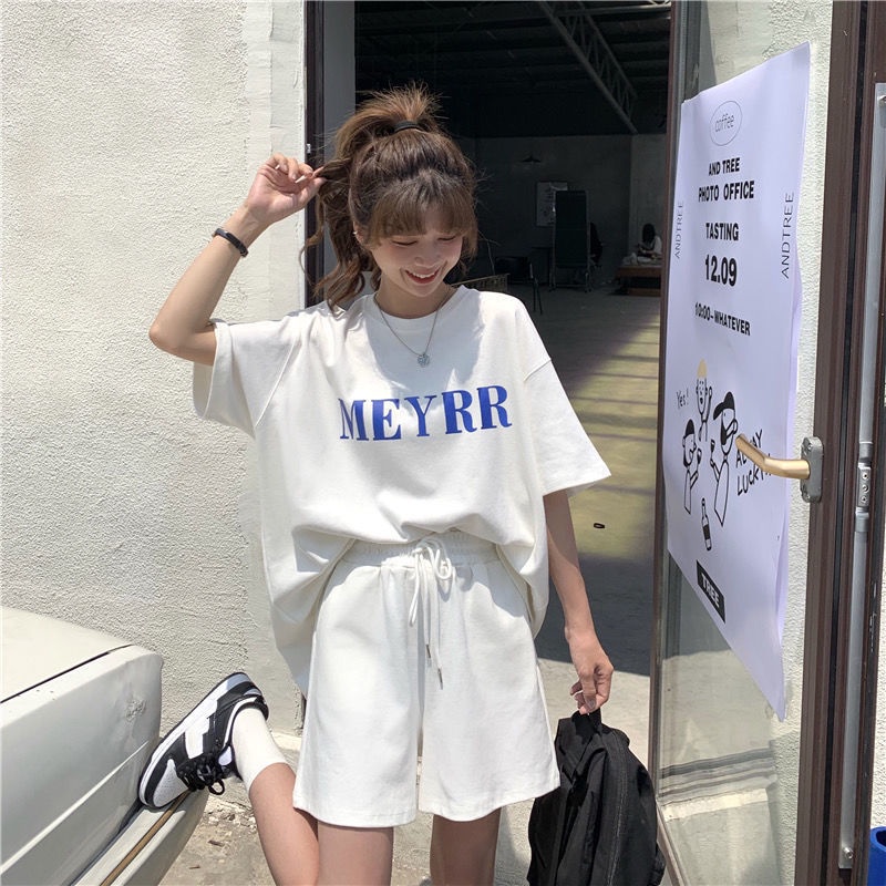 COZOK Màu Sắc set Áo Thun Ngắn Tay Form Rộng Và Quần short Thời Trang Dành Cho Nữ