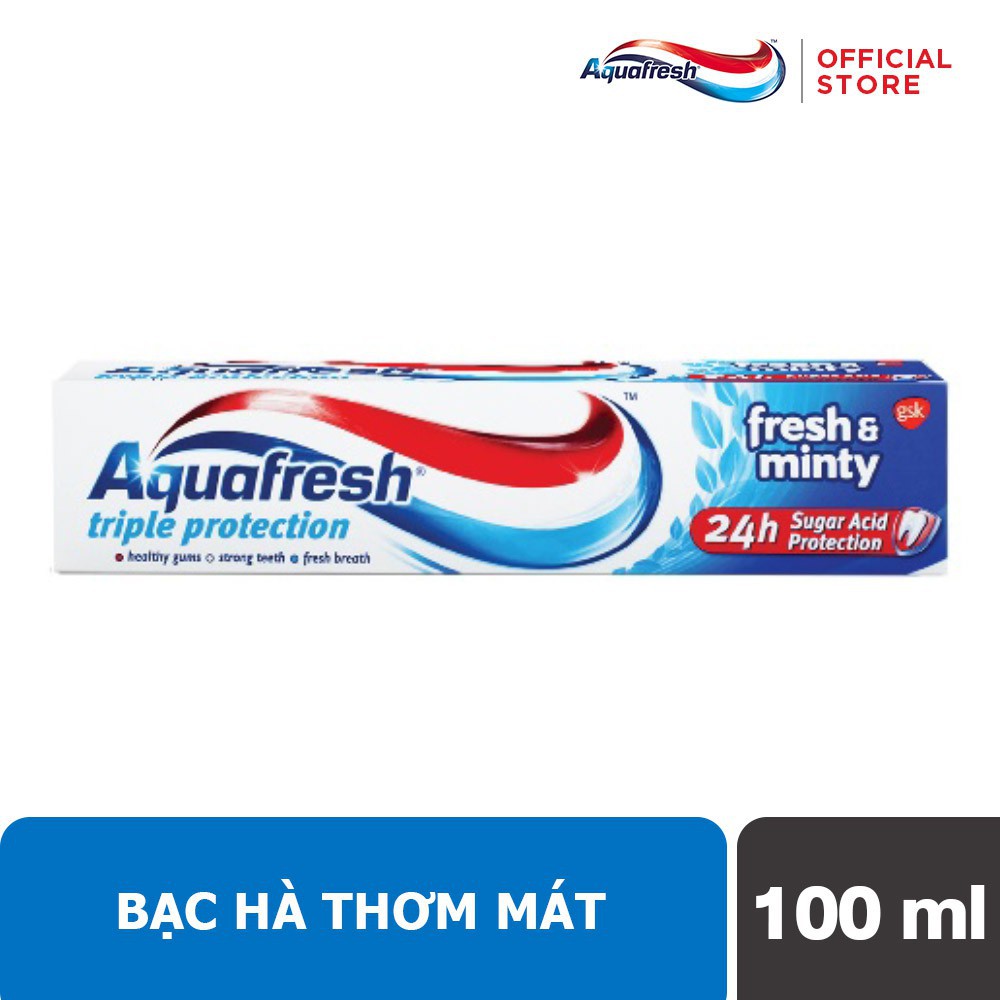 Kem Đánh Răng Bạc Hà Bảo Vệ Răng Khỏi Axit Aquafresh Triple Protection Fresh & Minty 100ml
