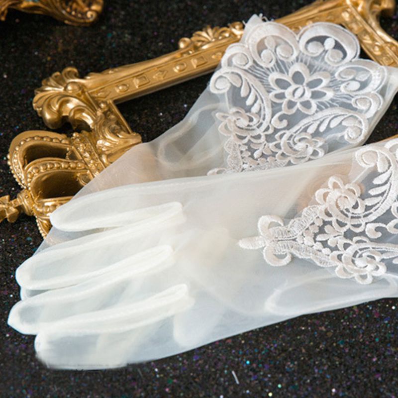 Găng Tay Ren Hoa Ngắn Chống Nắng / Tia UV Kiểu Công Chúa Ngọt Ngào Bảo Vệ Khi Dự Tiệc Cưới