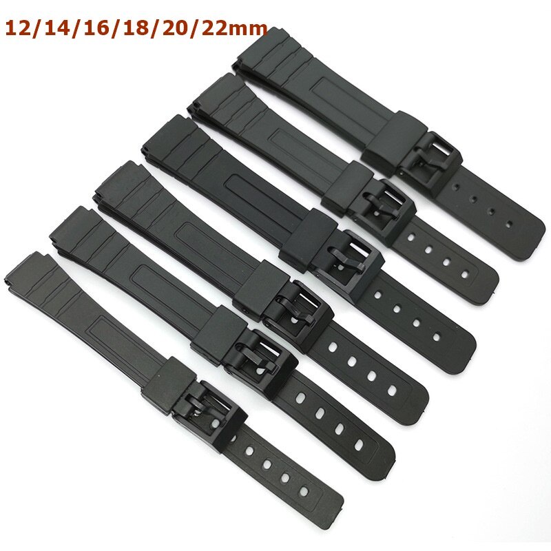 Dây Đeo Cao Su Silicone Màu Đen 12mm 14mm 16mm 18mm 20mm 22mm Cho Đồng Hồ Thể Thao Casio