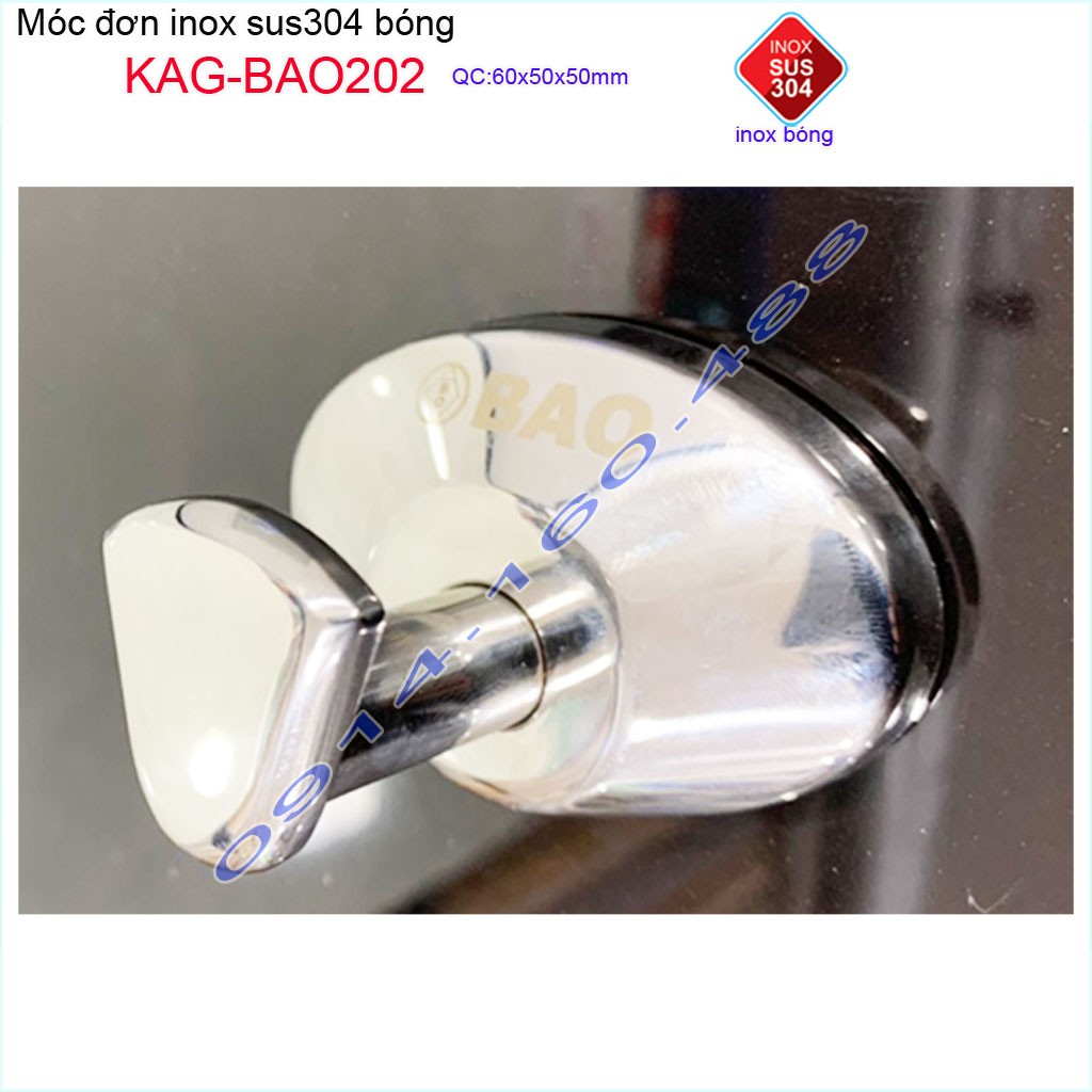 Móc đơn Inox Bảo KAG-BAO202, móc treo đồ nhà tắm SUS304 đế oval thiết kế đẹp sang trọng gọn gàng