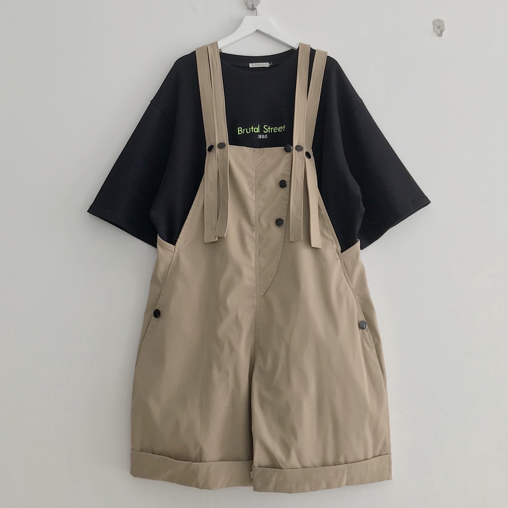 Yếm Quần Nữ Xinh JEM CLOSET Form Rộng Thiết Kế Cá Tính Phong Cách Màu Be Đen RIYO 7207